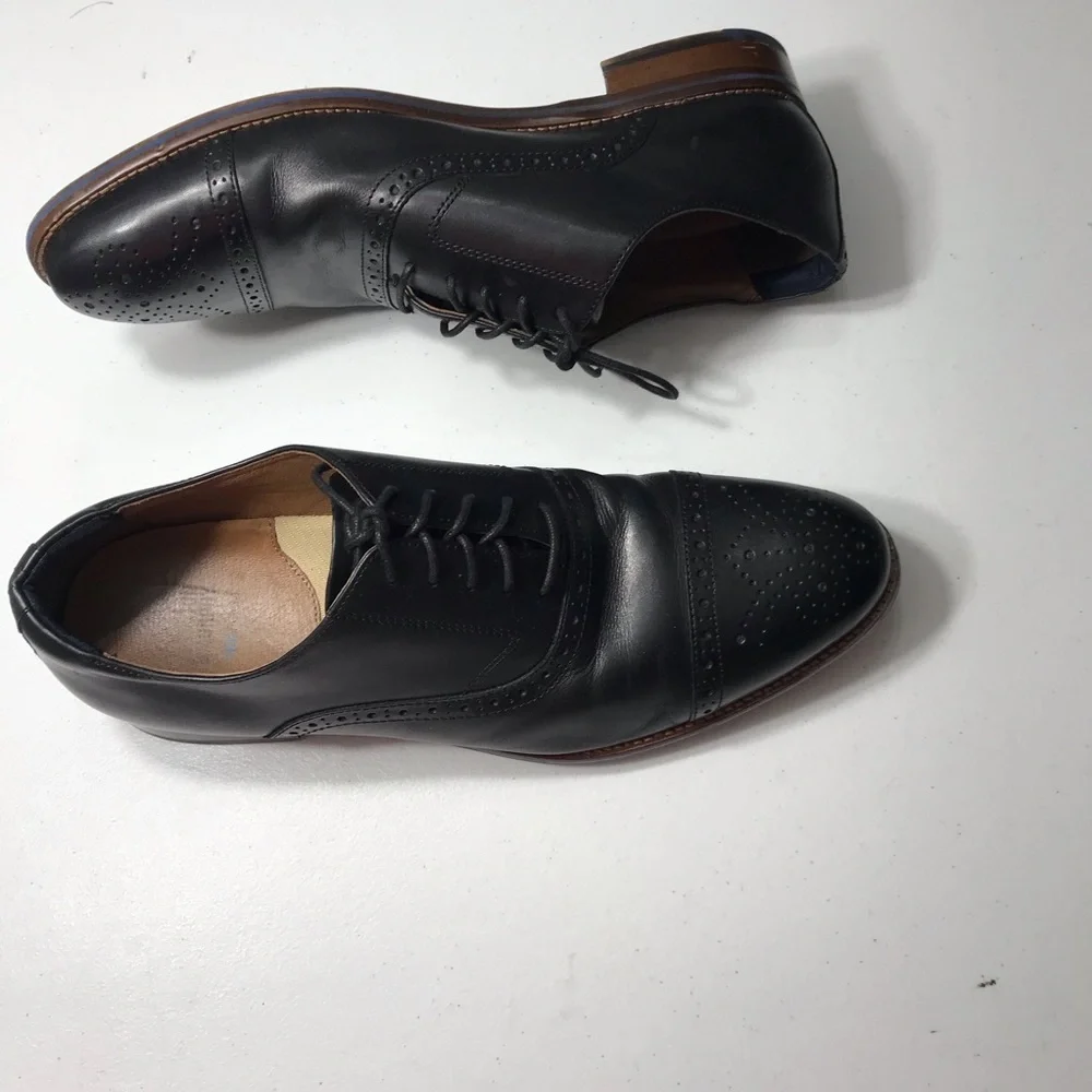 Johnston &Murphy Captoe Men's Black Leather Dress Shoes Size 13W S-03